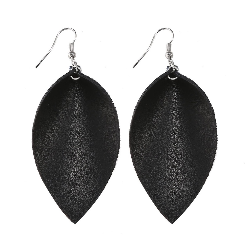 NWOT Black Leaf Shape Faux Leather Earrimgs